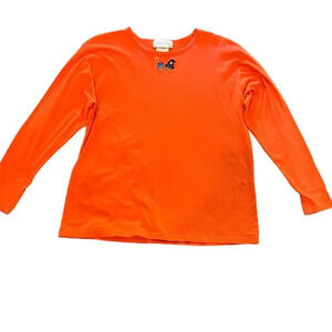 Mandal Bay Women's Large Orange Halloween Embroidered Pumpkins Long‎ Sleeve Top